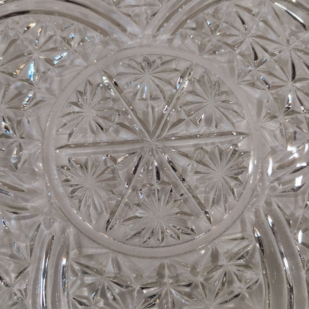 VTG Cut Glass Starburst Pattern Serving Platter Round Scalloped Edge 12.5" - Picture 2 of 8